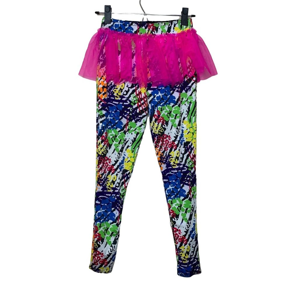 Weissman Rainbow Animal Print Rhinestone Legging Hot Pink Tutu Dance Youth Large